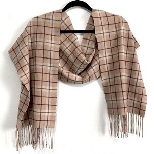 Enya Montanani 100% Cashmere Plaid Fringe Scarf